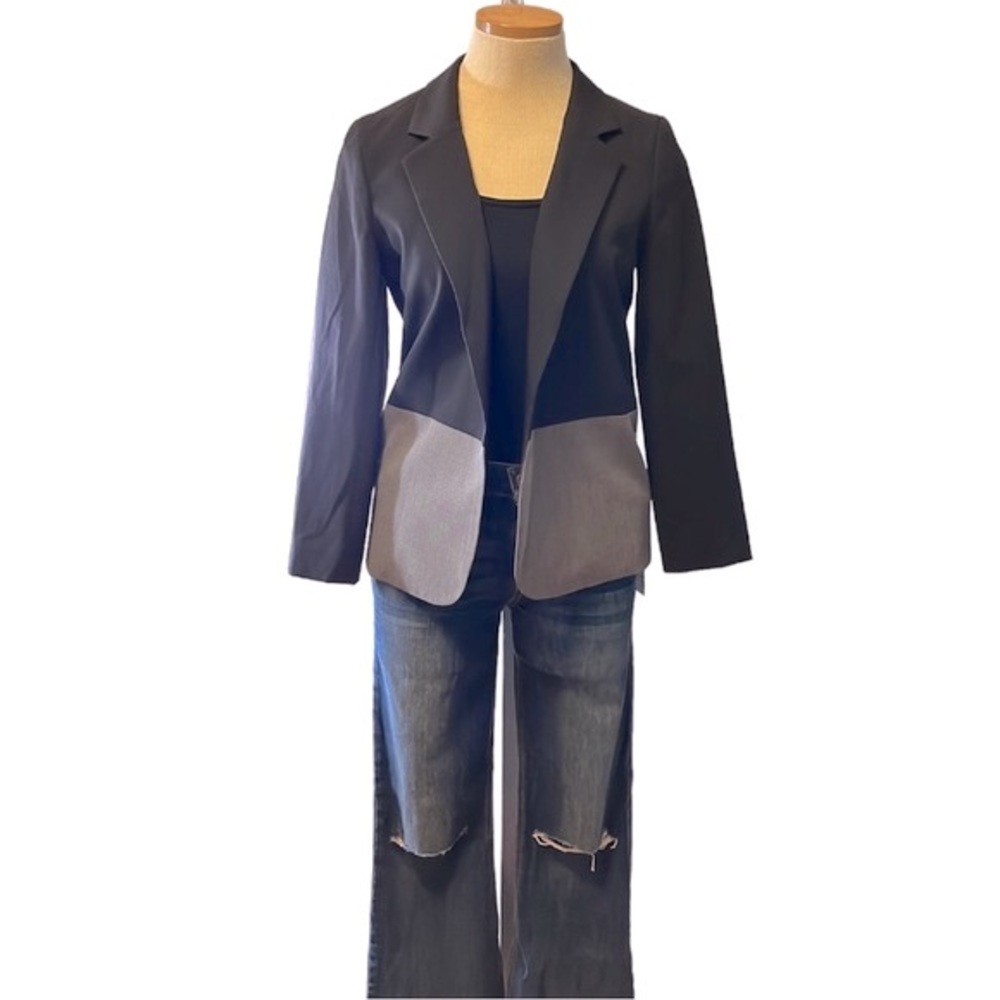 Aqua Open Front Color Block Blazer, Gray/Black, S… - image 8